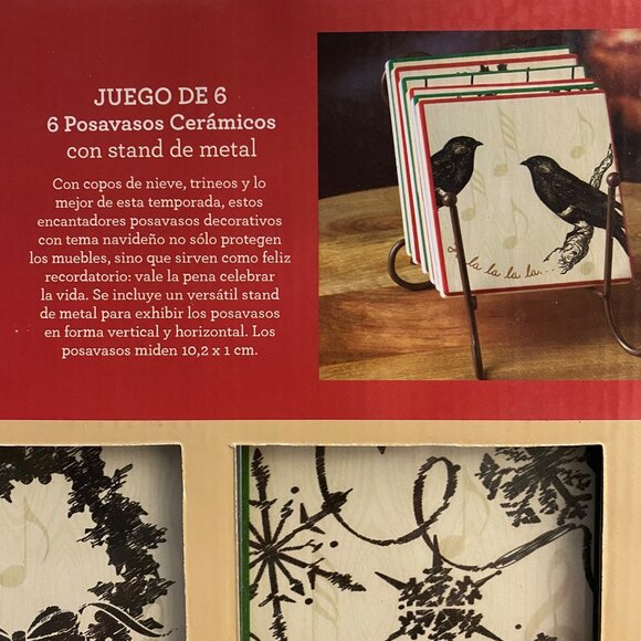Pfaltzgraff Holiday Set Of 6 Ceramic Coasters With Metal Stand Christmas Winter - Picture 9 of 9